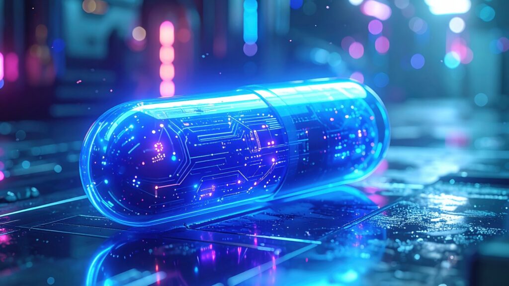 Eine Medikamentenkapsel, die digital aussieht